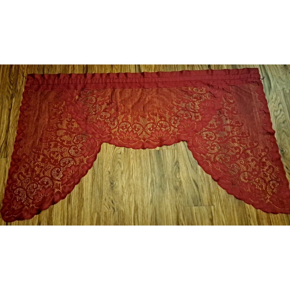Burgundy Lace Swag Valance Lotus Flower Paisley 34x55 Boho Country Victorian